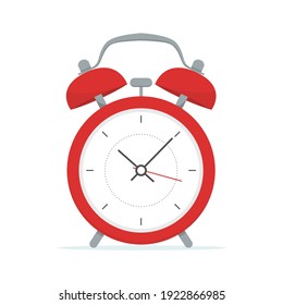 Red alarm clock, retro clock. Vector illustration isolated on the white background