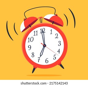 The red alarm clock is ringing. Morning awakening time to act. Time tracking. Vector illustration
