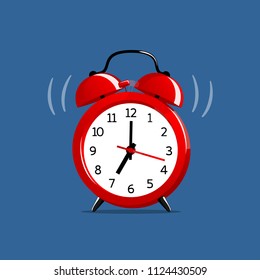 Red alarm clock. Ringing old watch. Vector illustration isolated.