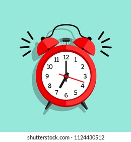 Red alarm clock. Ringing old watch. Vector illustration isolated.