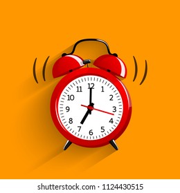 Red alarm clock. Ringing old watch. Vector illustration isolated.