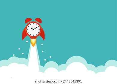 Reloj despertador rojo de la nave del cohete . tiempo, reloj, oferta limitada, plazo símbolo.