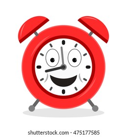 Red alarm clock with smile. Isolated vector illustration on white background.