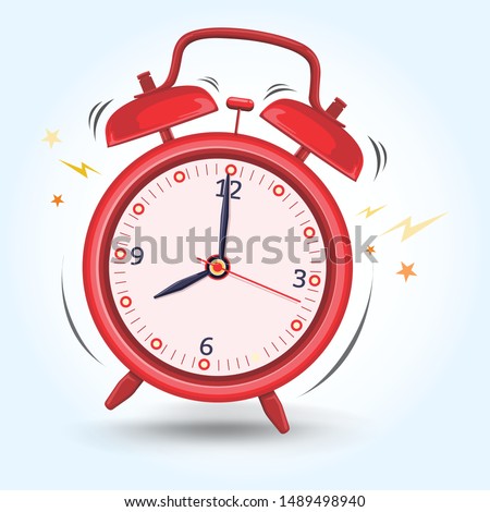 Red Alarm Clock Sounds Up Early Preparing for Morning Activity Vector Illustration