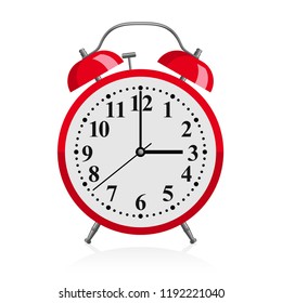 Red alarm clock - vector illustration of retro red watch with wake-up call bells 