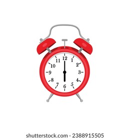 Red Alarm Clock vector isolated on white background. Wake up time. Desk clock illustration in flat style. Element for Back to school concept.