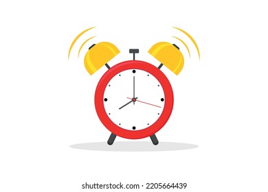Roter Wecker. Weckzeit. Die Weckuhr klingelt morgens.  Zwillingsglocke. Vektorgrafik