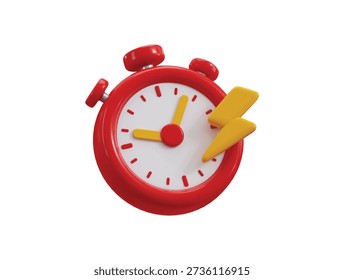 Red alarm clock with a yellow thunder bolt icon 3d render concept of modern clock with pointing to the right icon vector illustration - Powered by Shutterstock - Get 15% off with code: PIKWIZARD15