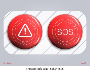 Red alarm shiny button background, vector.