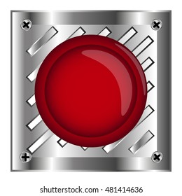 red alarm shiny button with metal elements, background,stock vector