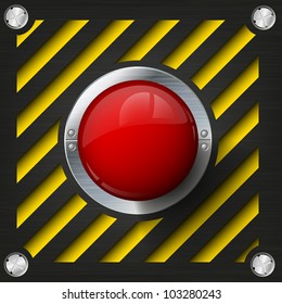 Red alarm shiny button on a tech beckground