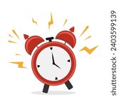 Red alarm vintage ringing icon vector isolated on white background, designed in flat cartoon style. Clock illustration.