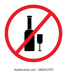 Red alcohol prohibition sign. Danger symbol vector illustration.  White background. Stock image. EPS 10.