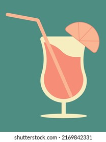 red alcoholic drink with an orange. cocktail for summer beach party. Isolated vector illustration for menu.