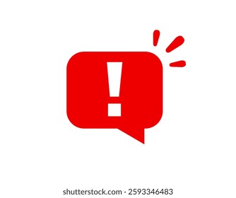 A red alert icon featuring an exclamation mark inside a speech bubble, signaling caution.