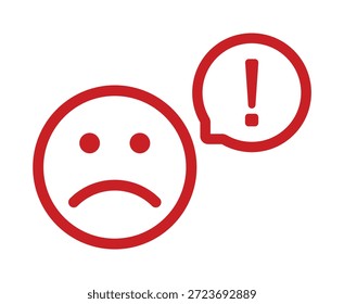 Icono de alerta roja con cara triste y exclamación.