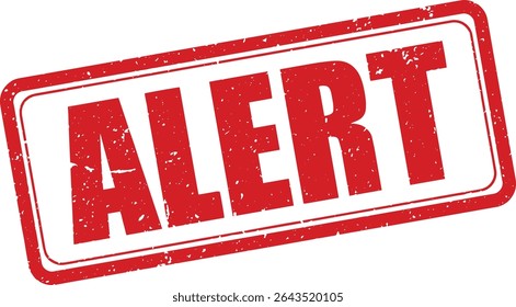 Red Alert Rubber Stamp in Grunge Vector in Round Double Border, Transparent Background