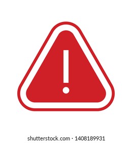 Red alert sign vector icon, warning and exclamation symbol. Triangle with rounded borders and exclamation mark.