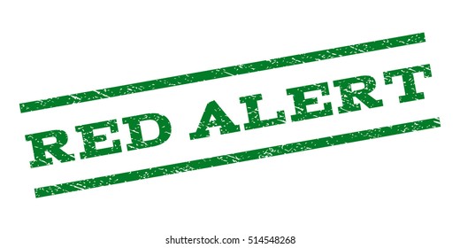 Red Alert watermark stamp. Text tag between parallel lines with grunge design style. Rubber seal stamp with dust texture. Vector green color ink imprint on a white background.