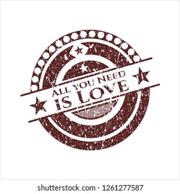 Red All you Need is Love rubber stamp with grunge texture