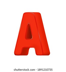 Red alphabet, cartoon and volumetric letter. Vector logo.