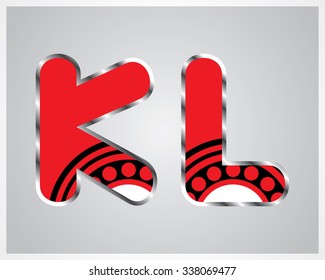 Red alphabet design in black and  white dots on a Grey background