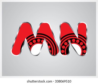 Red alphabet design in black and  white dots on a Grey background