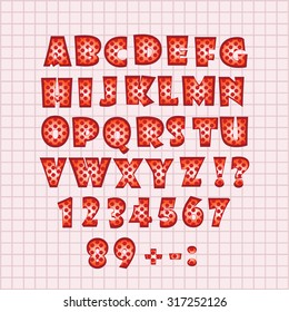 Red Alphabet on a pink background in the box. Vector illustration.