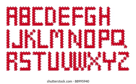 red alphabet puzzles isolated over white background. vector