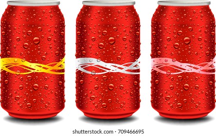 Red Aluminum Tin Cans with many water drops