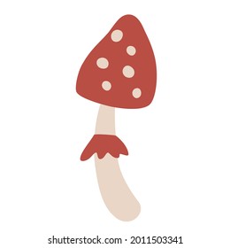 Red Amanita mushroom. Poisonous toadstool fly agaric. Decoration for greeting cards, posters, patches, prints for clothes, emblems. Wild forest mushrooms in autumn. Vector illustration.