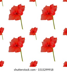 Red Amaryllis. Vector illustration. Seamless background pattern. Floral botanical flower. Wild leaf wildflower isolated. Exotic tropical hawaiian jungle. Fabric wallpaper print texture.