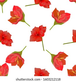 Red Amaryllis. Vector illustration. Seamless background pattern. Floral botanical flower. Wild leaf wildflower isolated. Exotic tropical hawaiian jungle. Fabric wallpaper print texture.