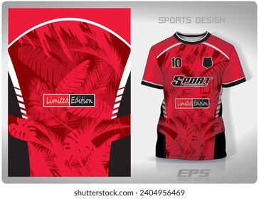 red amazon forest pattern design, illustration, textile background for sports t-shirt, football jersey shirt mockup for football club. consistent front view