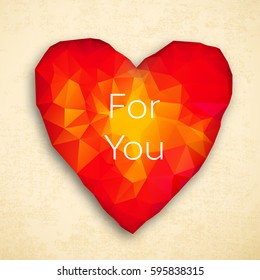 Red amber or polygonal heart composition with title for you at the center vector illustration
