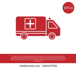 Red Ambulance and emergency car icon isolated on white background. Ambulance vehicle medical evacuation.  Vector Illustration