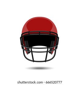 Red american football helmet on white background. Sports protection in a realistic style. Vector illustration