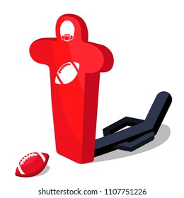 Red american football training equipment. Flat cartoon vector illustration icons on white background.