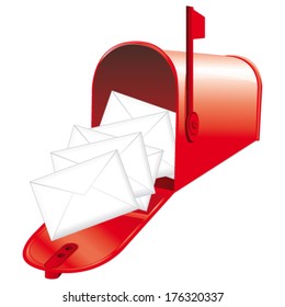 Red american mailbox full of mail. Vector icon.