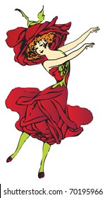 Red american rose. Painted off The Flower Children: The Little Cousins of the Field and Garden book, from Elizabeth Gordon. M. T. Ross is the artist.
