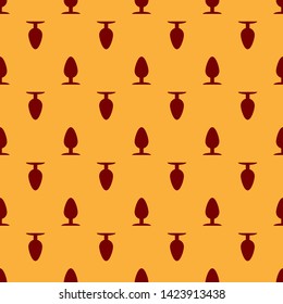 Red Anal plug icon isolated seamless pattern on brown background. Butt plug sign. Fetish accessory. Sex toy for men and woman.  Vector Illustration