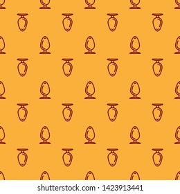 Red Anal plug icon isolated seamless pattern on brown background. Butt plug sign. Fetish accessory. Sex toy for men and woman.  Vector Illustration