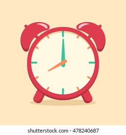 Red Analog Alarm Clock School Supplies Vector Illustration