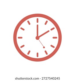 Rosto de relógio analógico vermelho com mãos e marcadores em um fundo branco limpo ilustração minimalista isolada