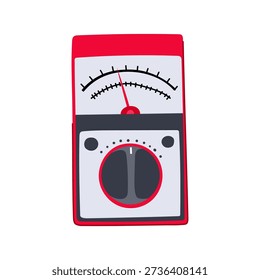 Red analog watt meter illustrating electrical power measurement, energy consumption, and circuit testing for efficiency, maintenance, and diagnostics on a white background
