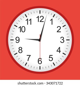 Red analogue clock .Vector illustration.