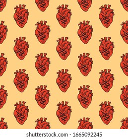 
Red Anatomical Heart Pattern On A Light Background