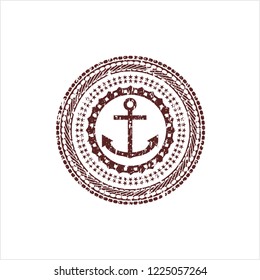 Red anchor icon inside distress rubber texture