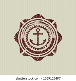 Red anchor icon inside distressed grunge style stamp