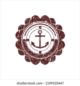 Red anchor icon inside rubber grunge texture stamp